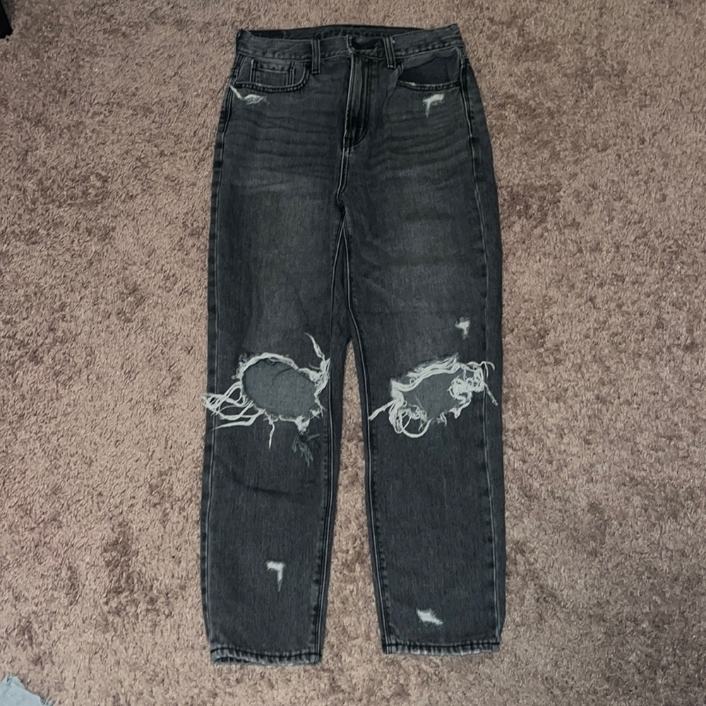 American eagle ripped black mom jeans